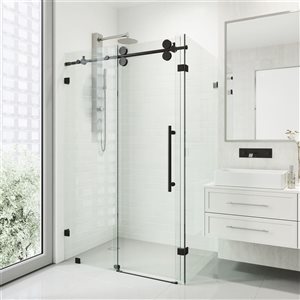 Cabine de douche coulissante sans cadre Winslow de VIGO 34 po x 46 po x 74 po noir mat avec verre transparent