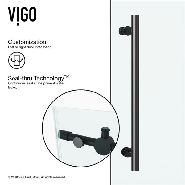 VIGO Winslow 34 in. L x 46 in. W x 74 in. H Frameless Sliding Shower Enclosure in Matte Black with Clear Glass