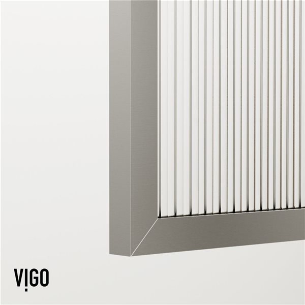 Paroi de douche fixe encadrée Meridian de VIGO 34 po x 74 po acier inoxydable avec verre cannelé