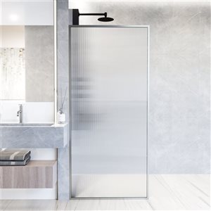 Paroi de douche fixe encadrée Meridian de VIGO 34 po x 74 po acier inoxydable avec verre cannelé