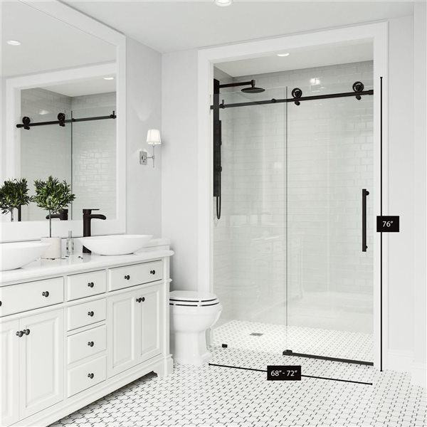 VIGO Elan Cass Aerodynamic 68 to 72 in. W x 76 in. H Frameless Sliding Shower Door in Matte Black with Clear Glass