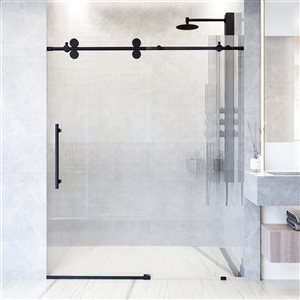 VIGO Elan 56 to 60 in. W x 74 in. H Frameless Sliding Shower Door in Matte Black with Fluted Glass and Handle