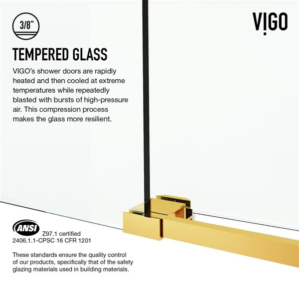 VIGO Elan Cass Aerodynamic 60 in. x 66 in. Frameless Sliding Bathtub Door in Matte Brushed Gold