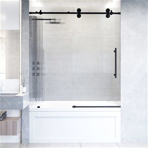 VIGO Elan 60 in. x 66 in. Frameless Sliding Tub Door in Matte Black with Fluted Glass