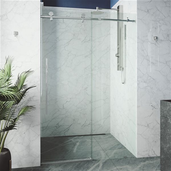 VIGO Elan E-Class 56 to 60 in. W x 76 in. H Frameless Sliding Shower Door in Chrome with Clear Glass and Handle