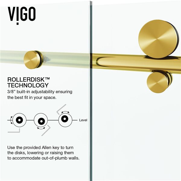 VIGO Elan E-Class 44 to 48 in. W x 76 in. H Frameless Sliding Shower Door in Matte Brushed Gold with Clear Glass