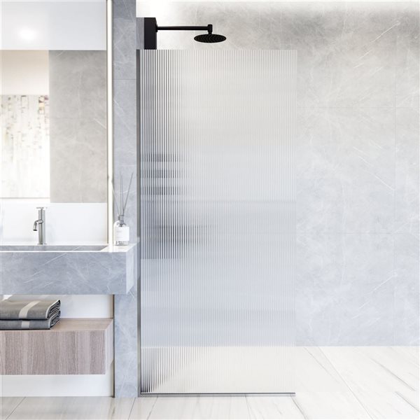 VIGO Zenith 34 in. W x 74 in. H Frameless Fixed Shower Screen in Chrome with Fluted Glass