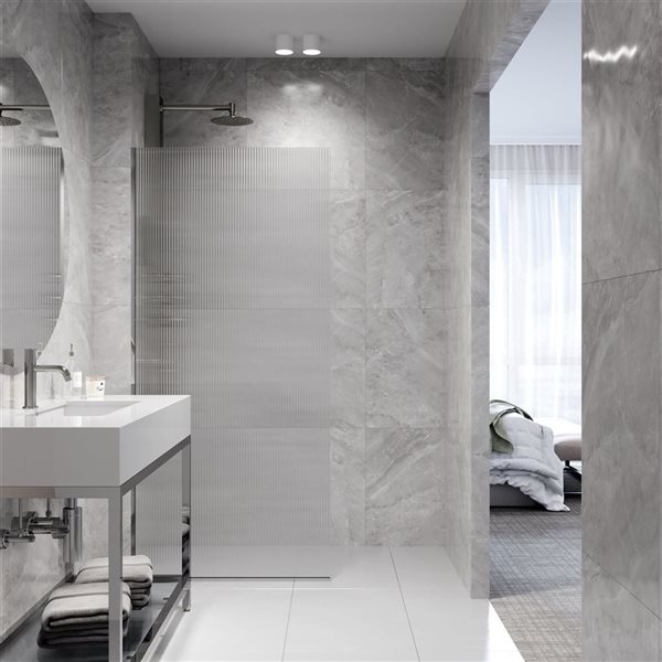 VIGO Zenith 34 in. W x 74 in. H Frameless Fixed Shower Screen in Chrome with Fluted Glass