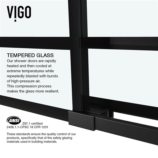 VIGO Elan 56 to 60 in. W x 66 in. H Sliding Frameless Tub Door in Matte Black with 3/8 in. (10mm) Clear Glass