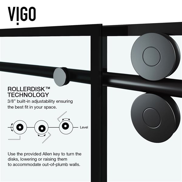 VIGO Elan 56 to 60 in. W x 66 in. H Sliding Frameless Tub Door in Matte Black with 3/8 in. (10mm) Clear Glass