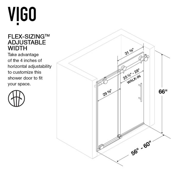 VIGO Elan 56 to 60 in. W x 66 in. H Sliding Frameless Tub Door in Matte Black with 3/8 in. (10mm) Clear Glass