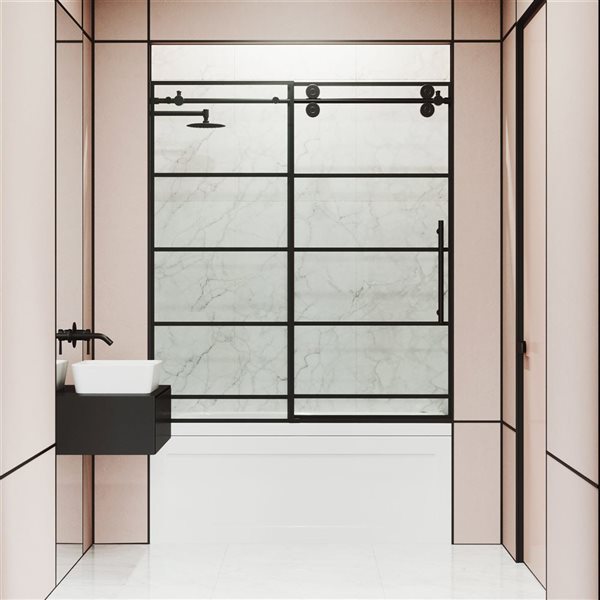 VIGO Elan 56 to 60 in. W x 66 in. H Sliding Frameless Tub Door in Matte Black with 3/8 in. (10mm) Clear Glass