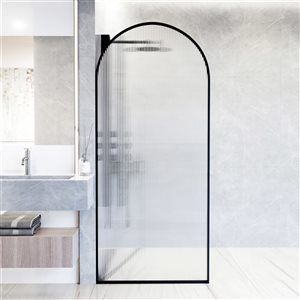 Paroi de douche fixe encadrée Arden de VIGO 34 po x 78 po noir mat avec verre cannelé