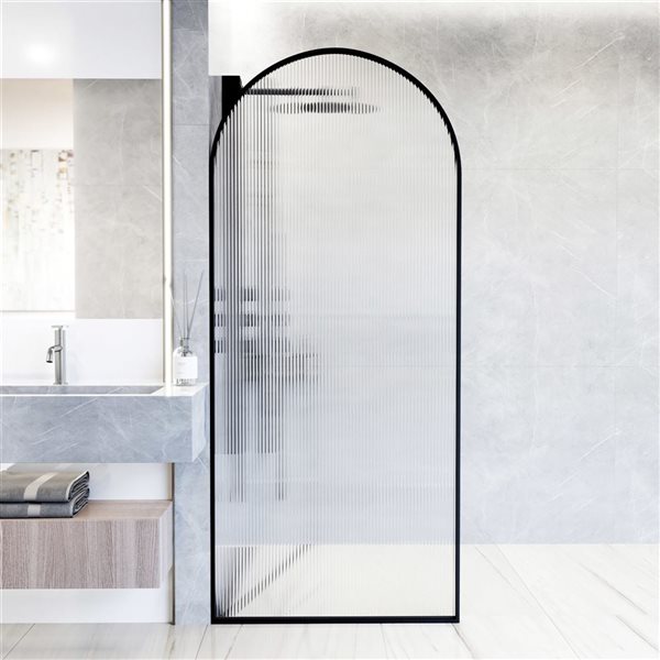 VIGO Arden 34 in. W x 78 in. H Framed Fixed Shower Screen in Matte Black with Fluted Glass