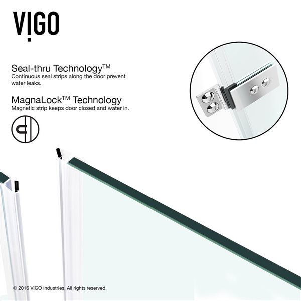 VIGO Soho 30 to 31 in. W x 71 in. H Frameless Hinged Shower Door in Chrome with Clear Glass and Handle