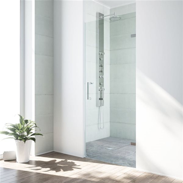 VIGO Soho 30 to 31 in. W x 71 in. H Frameless Hinged Shower Door in Chrome with Clear Glass and Handle