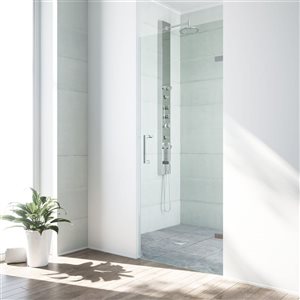 VIGO Soho 30 to 31 in. W x 71 in. H Frameless Hinged Shower Door in Chrome with Clear Glass and Handle