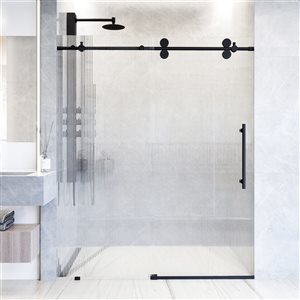 VIGO Elan 68 to 72 in. W x 74 in. H Frameless Sliding Shower Door in Matte Black with Fluted Glass and Handle