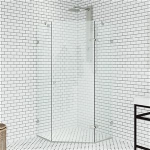 VIGO Verona 36 in. W x 73 in. H Frameless Hinged Shower Enclosure in Brushed Nickel with Clear Glass and Handle