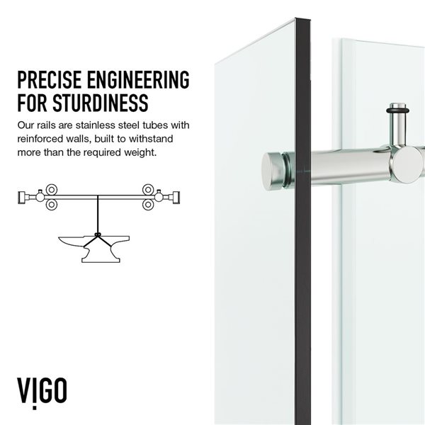 VIGO Elan E-Class 34 in. L x 46 in. W x 76 in. H Frameless Sliding Shower Enclosure in Stainless Steel with Clear Glass