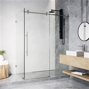 Cabine de douche coulissante sans cadre Elan E-Class par VIGO acier inoxydable avec verre transparent 34 x 46 x 76 po