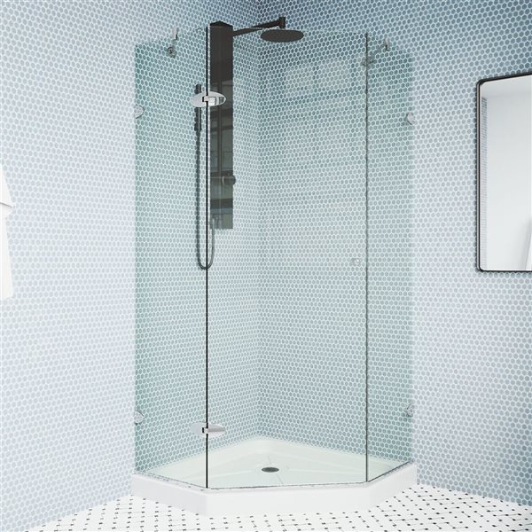 VIGO Verona&nbsp;38-in D x&nbsp;38-in W x&nbsp;77-in H Frameless Chrome Hinged Shower Enclosure with Clear Glass and Base