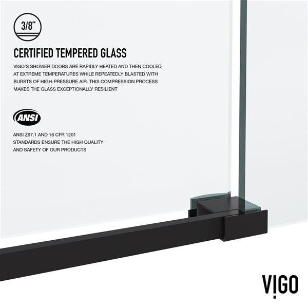 VIGO Elan 68 to 72 in. W x 76 in. H Frameless Sliding Shower Door in Matte Black with Clear Glass and Handle