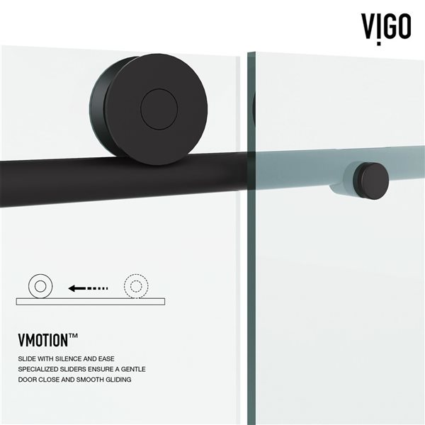 VIGO Elan 68 to 72 in. W x 76 in. H Frameless Sliding Shower Door in Matte Black with Clear Glass and Handle