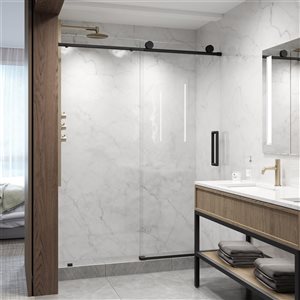 VIGO Elan 68 to 72 in. W x 76 in. H Frameless Sliding Shower Door in Matte Black with Clear Glass and Handle