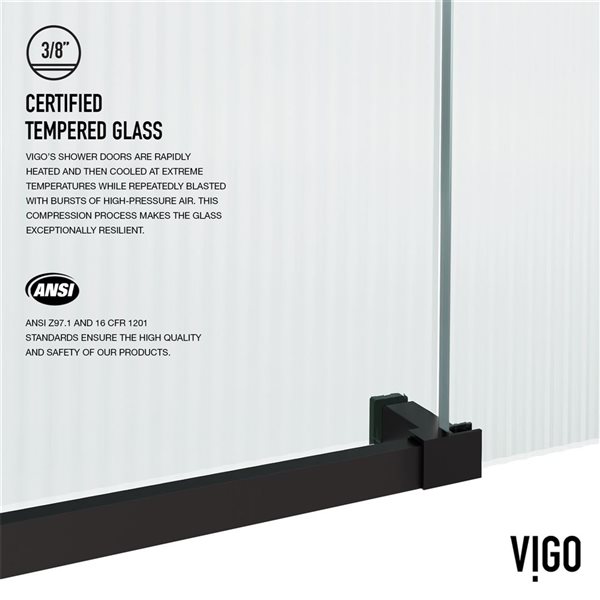 VIGO Elan E-Class 56 to 60 in. W x 76 in. H Frameless Sliding Shower Door in Matte Black with Fluted Glass and Handle