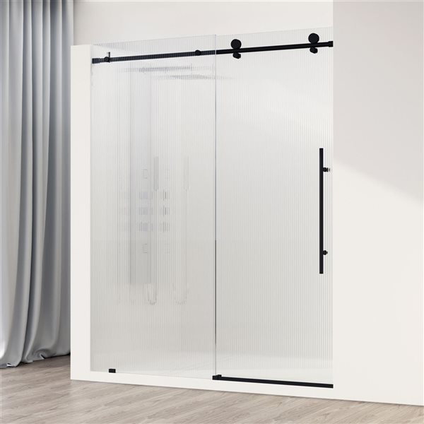 VIGO Elan E-Class 56 to 60 in. W x 76 in. H Frameless Sliding Shower Door in Matte Black with Fluted Glass and Handle