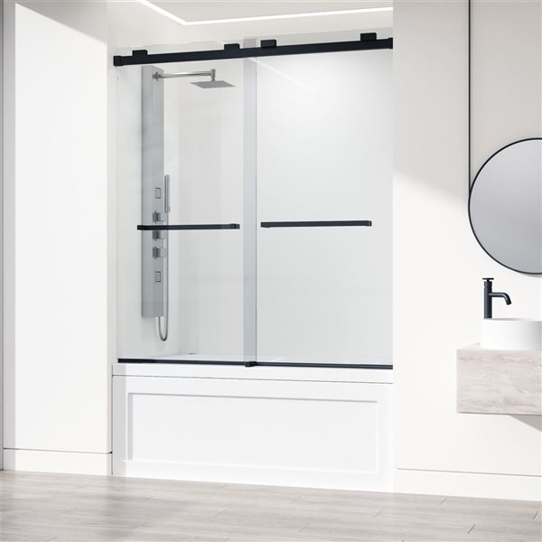 VIGO Houston Frameless Sliding Tub Door in Matte Black