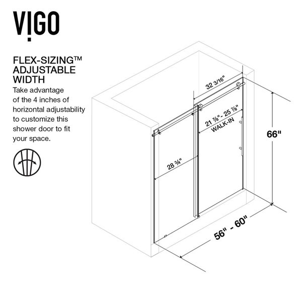 VIGO Elan E-Class 56 to 60 in. W x 66 in. H Frameless Sliding Tub Door in Chrome with Clear Glass and Handle