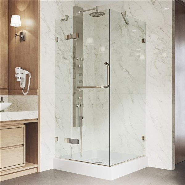 VIGO Monteray 32 in. W x 79 in. H Frameless Hinged Shower Enclosure in ...