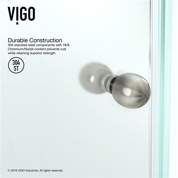 VIGO Verona 42 in. L x 28 in. W x 77 in. H Frameless Hinged Shower Enclosure in Brushed Nickel with Clear Glass