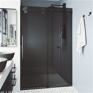 VIGO Elan 68 to 72 in. W x 74 in. H Frameless Sliding Shower Door in Matte Black with Clear Glass and Handle