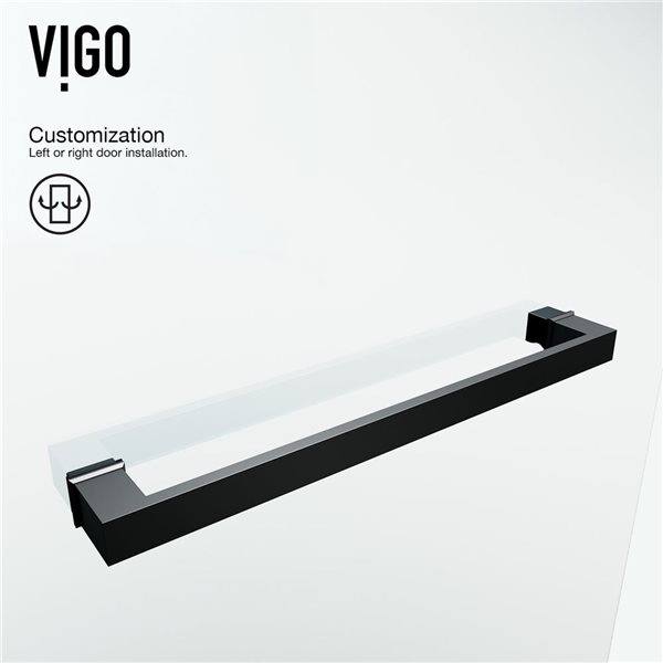 VIGO Rialto&nbsp;34-in W x&nbsp;58-in H Frameless Matte Black Hinged Tub Door with Clear Glass and Handle