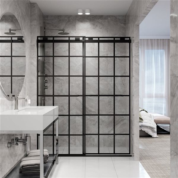 VIGO Houston 56 to 60 in. W x 76 in. H Frameless Sliding Shower Door in Matte Black with Clear Glass and Handle