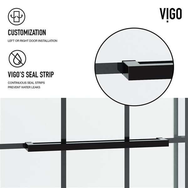 VIGO Houston 56 to 60 in. W x 76 in. H Frameless Sliding Shower Door in Matte Black with Clear Glass and Handle