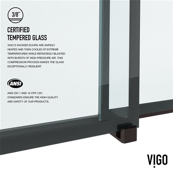 VIGO Houston 56 to 60 in. W x 76 in. H Frameless Sliding Shower Door in Matte Black with Clear Glass and Handle