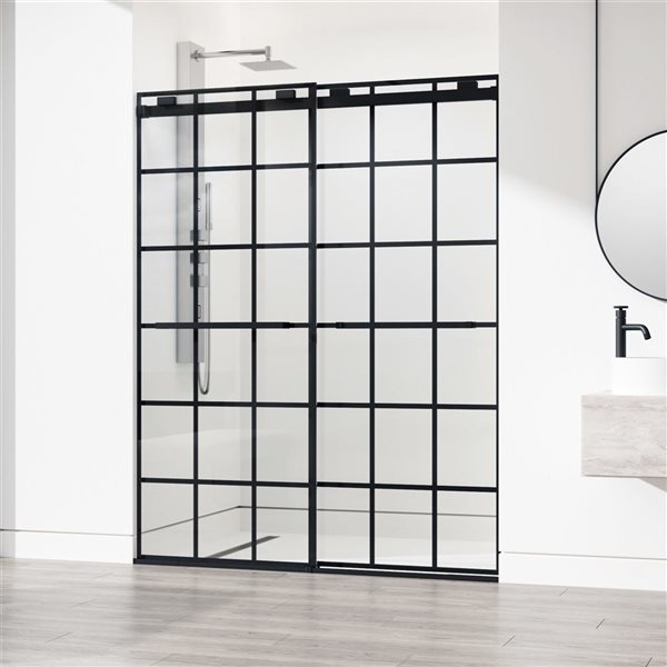 VIGO Houston 56 to 60 in. W x 76 in. H Frameless Sliding Shower Door in Matte Black with Clear Glass and Handle