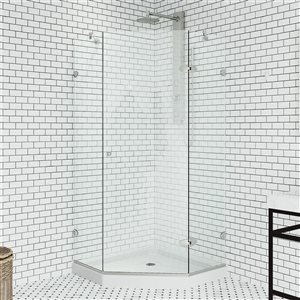 Cabine de douche à charnière sans cadre Verona par VIGO nickel brossé avec verre transparent 38 po x 77 po