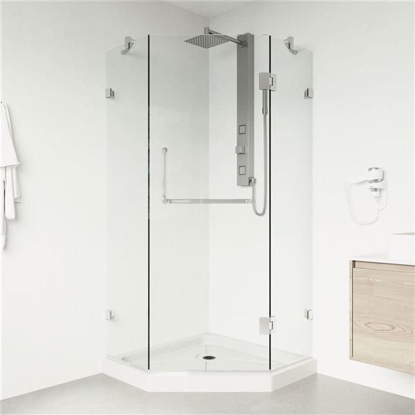 Cabine de douche à charnière sans cadre Piedmont par VIGO chrome avec verre transparent 36 po x 77 po