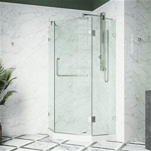 Cabine de douche à charnière sans cadre Piedmont par VIGO nickel brossé avec verre transparent 38 po x 77 po