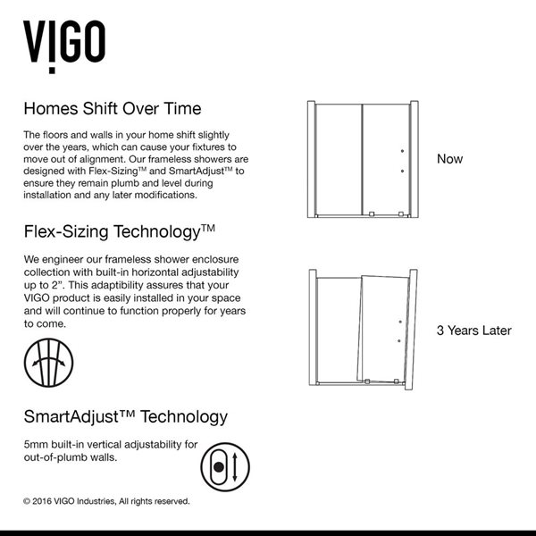 VIGO Ryland 62 to 64 in. W x 73 in. H Frameless Track Sliding Shower Door in Stainless Steel with Clear Glass and Handle