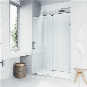 VIGO Ryland 62 to 64 in. W x 73 in. H Frameless Track Sliding Shower Door in Stainless Steel with Clear Glass and Handle