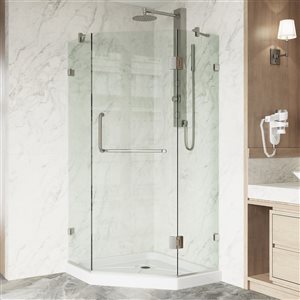 VIGO Piedmont 36 in. W x 77 in. H Frameless Hinged Shower Enclosure in Brushed Nickel with Clear Glass