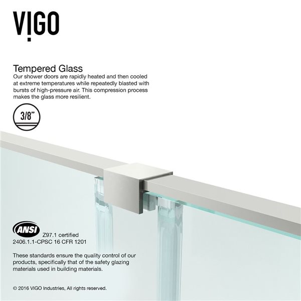 VIGO Ryland 60 to 62 in. W x 73 in. H Frameless Track Sliding Shower Door in Stainless Steel with Clear Glass and Handle