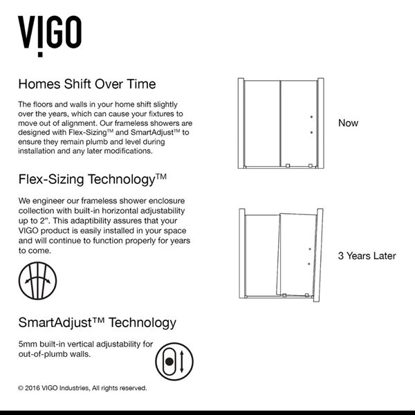 VIGO Ryland 60 to 62 in. W x 73 in. H Frameless Track Sliding Shower Door in Stainless Steel with Clear Glass and Handle