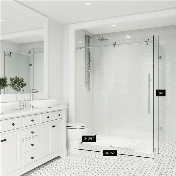 VIGO Elan E-Class 34 in. L x 46 in. W x 76 in. H Frameless Sliding Shower Enclosure in Chrome with Clear Glass and Handle